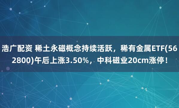 浩广配资 稀土永磁概念持续活跃，稀有金属ETF(562800)午后上涨3.50%，中科磁业20cm涨停！