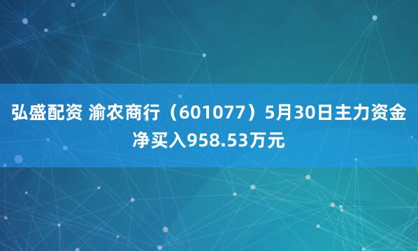 弘盛配资 渝农商行（601077）5月30日主力资金净买入958.53万元
